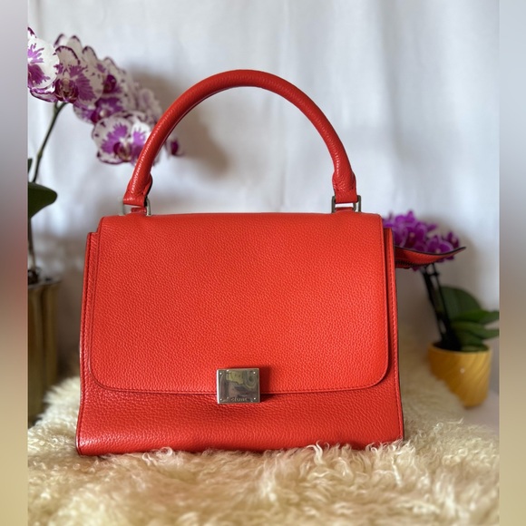 CELINE Drummed Calfskin Suede Medium Trapeze Vermillion **EUC - Picture 1 of 12